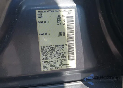 2014 Nissan Altima 2.5 S from USA, damaged, VIN 1N4AL3AP4EC173203